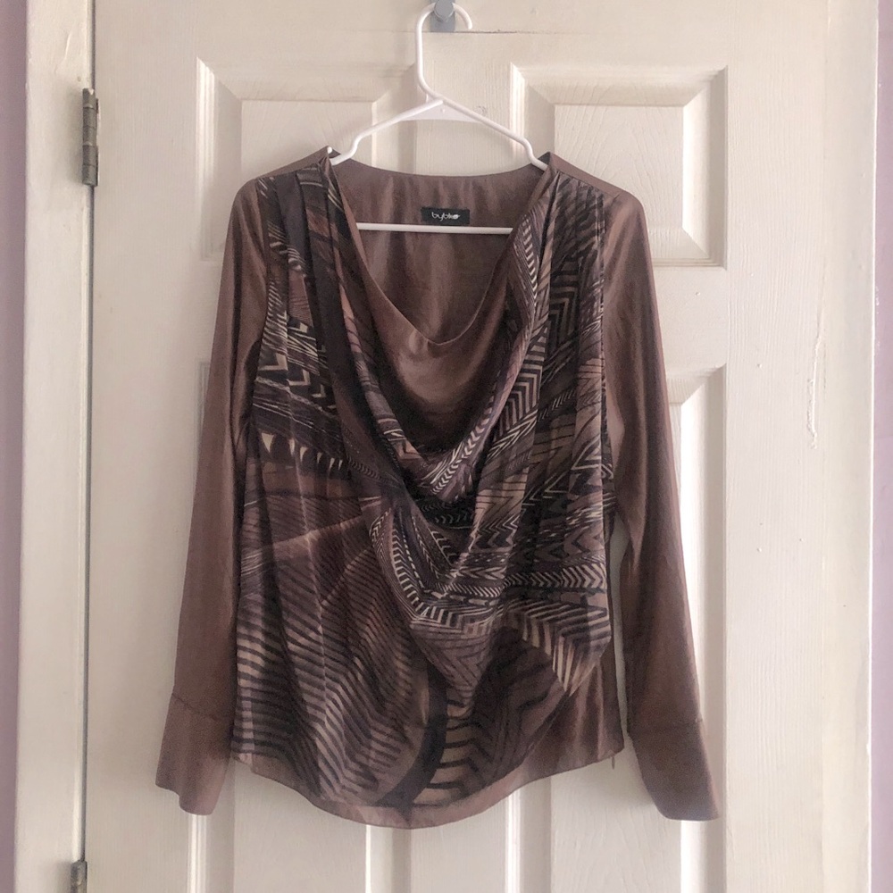 Byblos Brown Geometric Drape Neck Blouse sz 42It 6